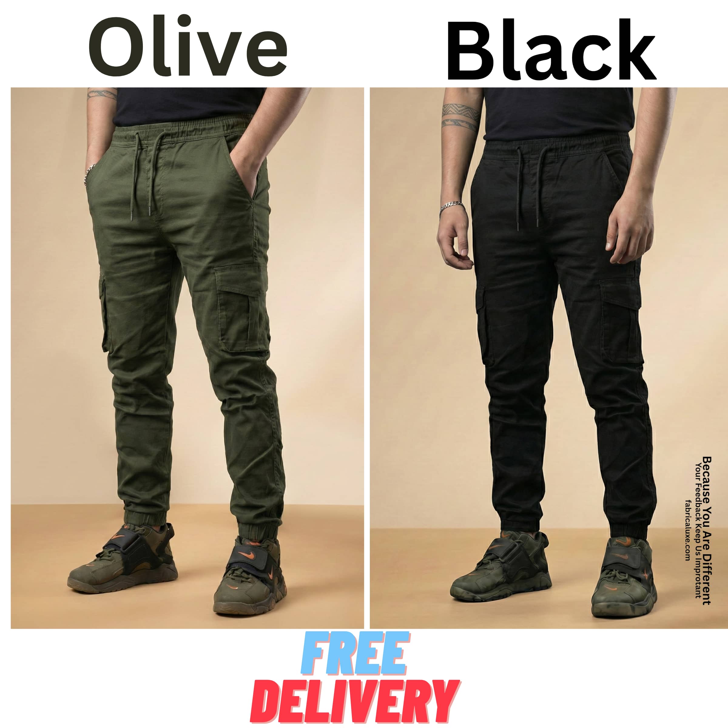 2 pcs combo BLACK AND KHAKI color 6 pocket cargo pant